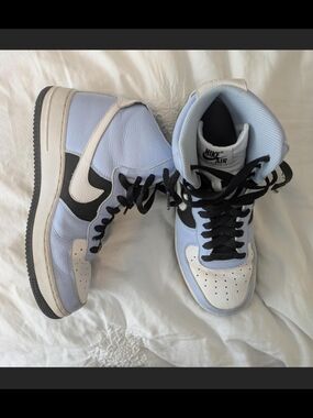Nike Air Force 1 High-Top Sneakers in Light Blue, White & Black